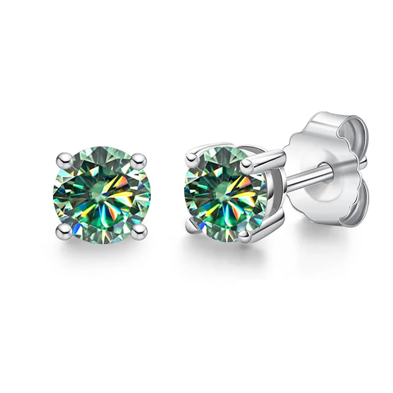 Hot selling s925 silver four claw simple and fashionable colored moissanite classic earrings wholesale