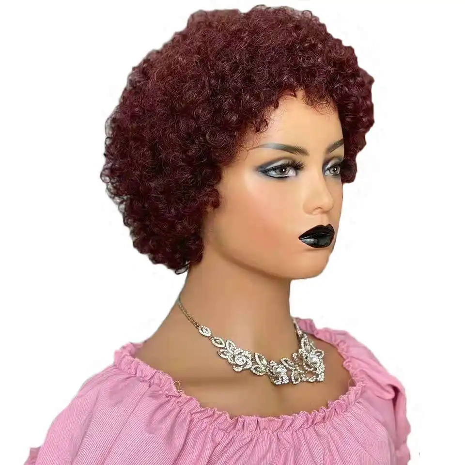 

Wine Red Color Wig Short Afro Curly 100% Human Hair Wigs for Black Women