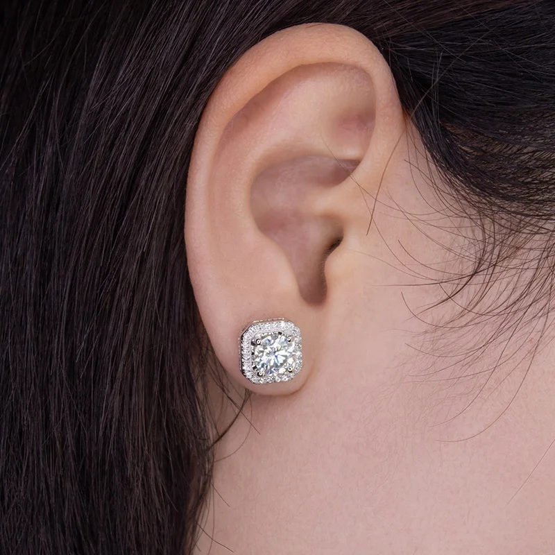 Engagement Women Diamond Earrings 925 Sterling Silver Moissanite Stud ...