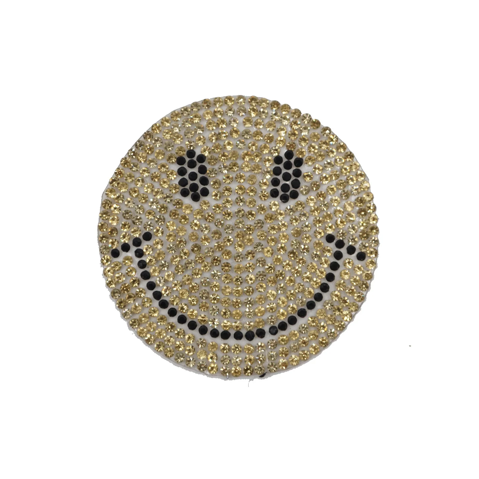 

Cute smiley face logo custom iron on rhinestone applique for clothing, Yellow/mixed color/customized