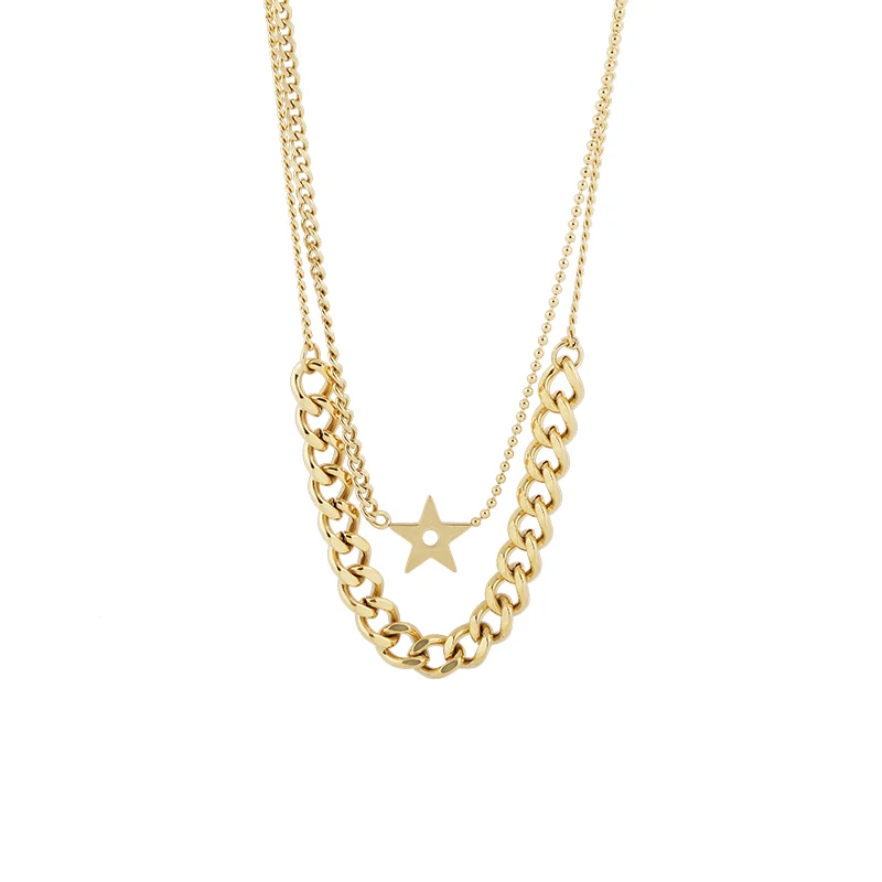 

2021 Fashion Star Pendant Double Chain Stainless Steel 18K Gold Necklace