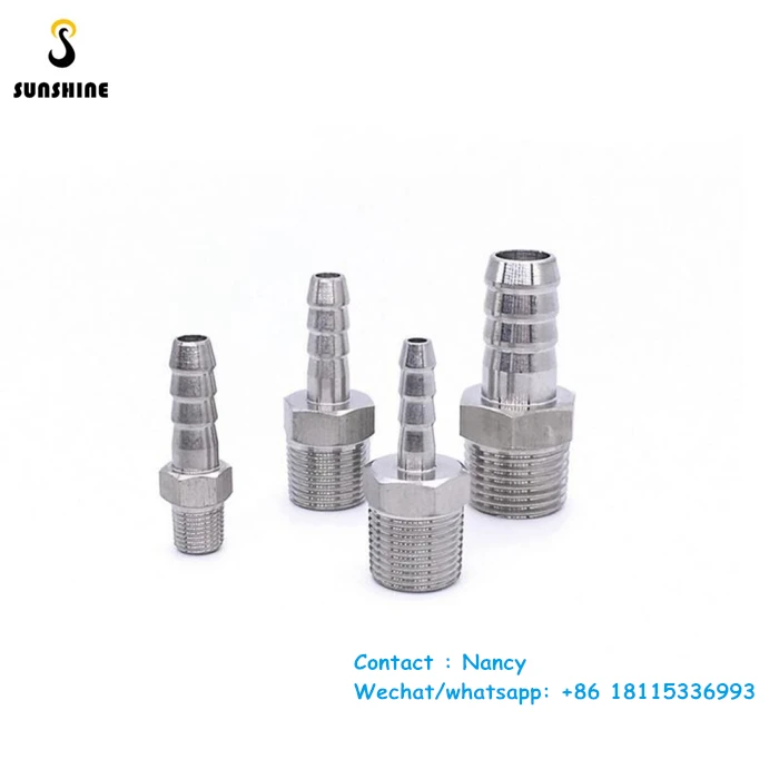 Male Thread Pipe Fitting x Barb Hose Tail Connector Adapter 304 Stainless Steel 