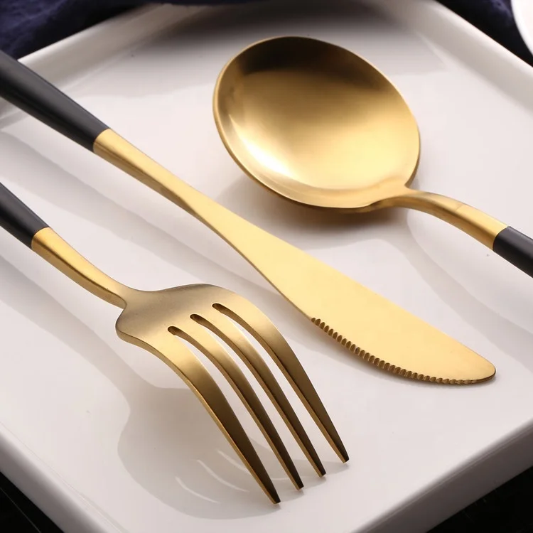 
4pcs/5pcs Matte Black Gold Flatware Set 304 Stainless Steel Cutlery Set Knife Fork Spoon and Chopsticks Dinnerware Silverware 