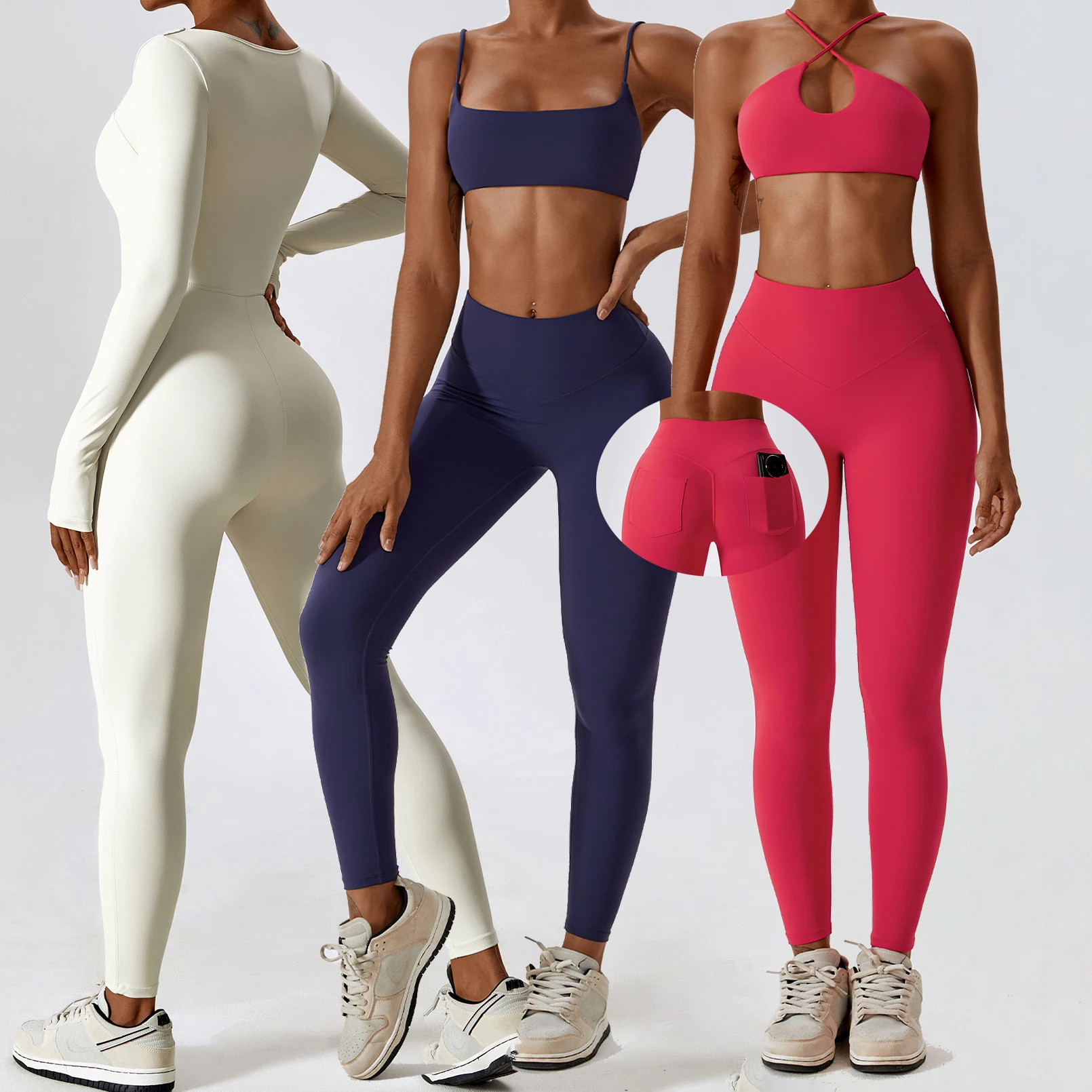 YIYI Full Stocks High Stretchy Comfortable Gym Fitness Sets Quick Dry Workout Set Women Clothing Active Wear Gym Fitness