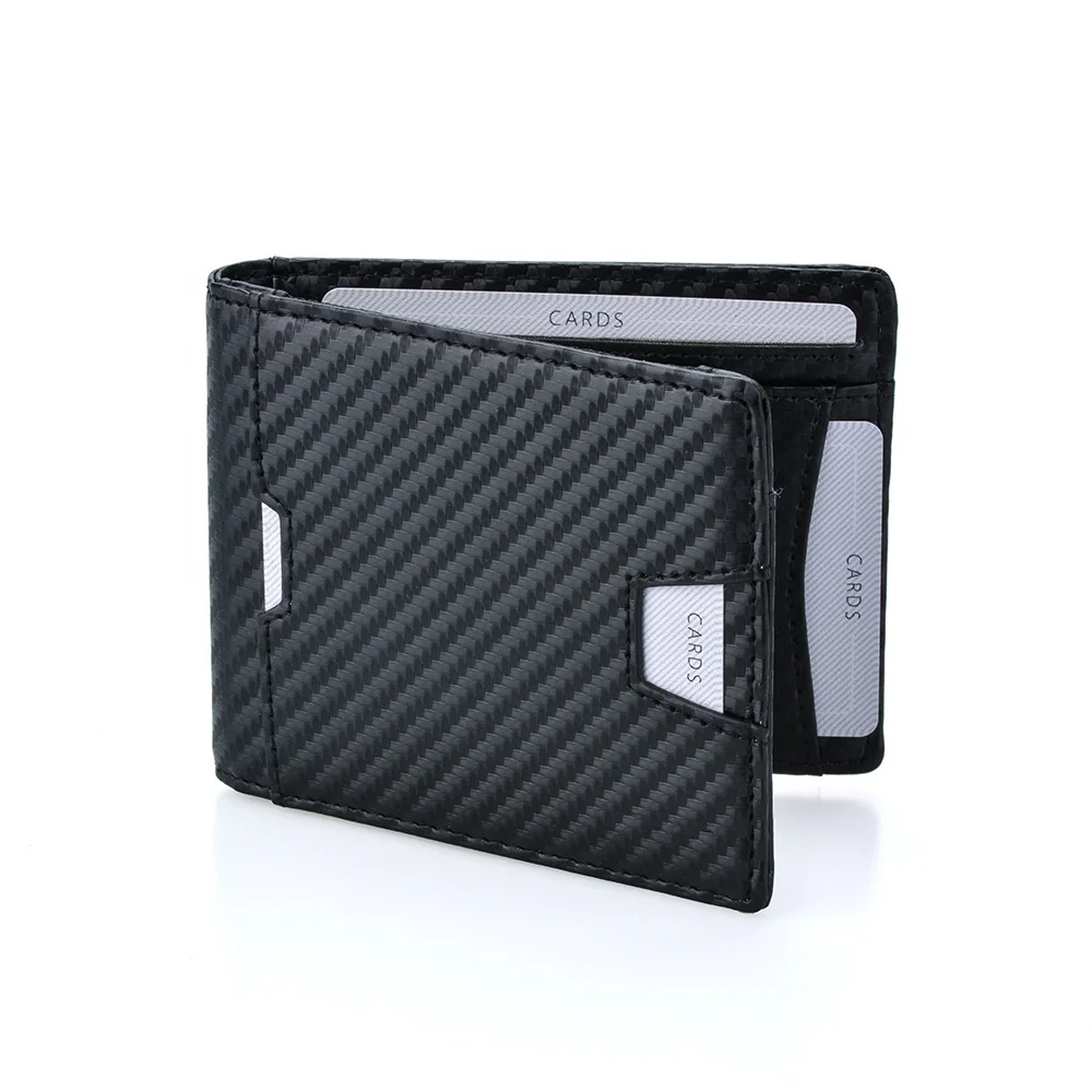 

Black carbon pu custom logo black men wallet with metal money clip