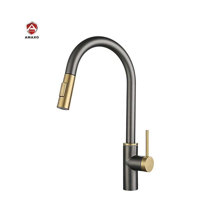 

Aida Luxury Design Brushed Surface Tap Pull Out Stainless Steel Tap Sink Mixer Gold Grey Blend Tap Kitchen Mixer
