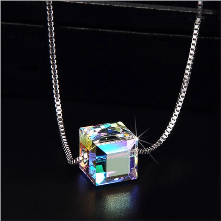 

Fashion Colorful Austrian Crystal Pendant Aurora square sugar Polar Aurora Crystal Pendant Necklace For Women Jewelry