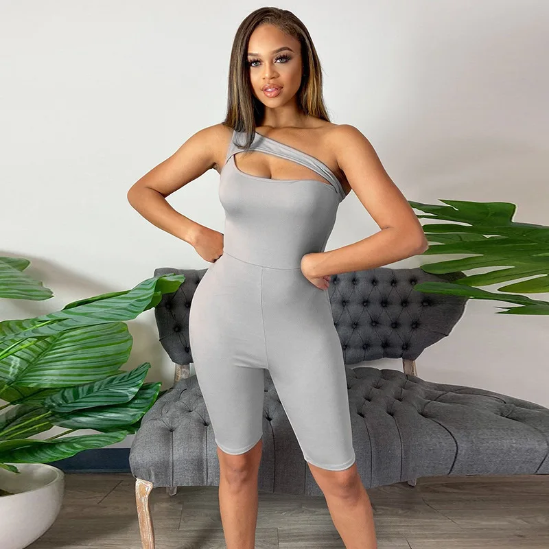 

2021 Sexy Ladies Bodycon Rompers One Shoulder Sleeveless Nightclub Wear Summer Women One Piece Jumpsuits, Picture