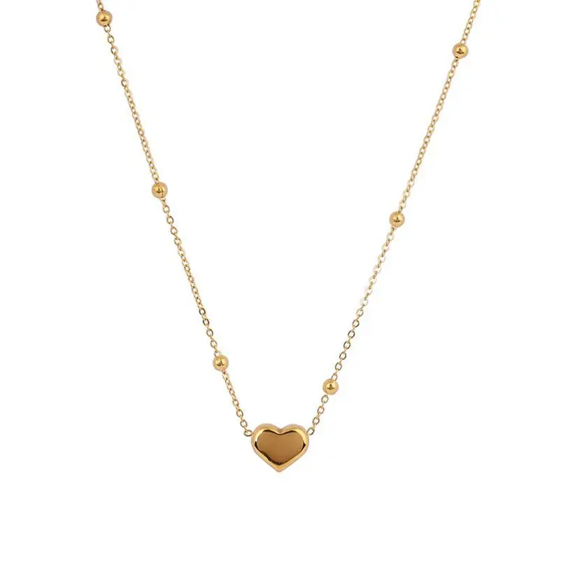 

2022 New Simple Korean Necklace Gold Silver Rose Gold Stainless Steel Necklace Delicate Beaded Heart Necklace for Women, Silver,gold,rose gold