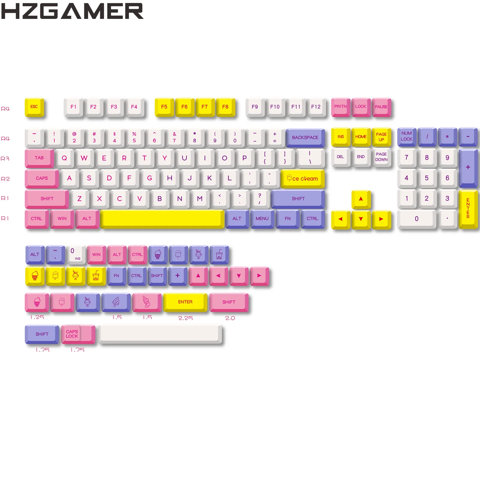 

HZGAMER XDA Profile Gaming Mechanical Keyboard Custom Dye Sublimation Keycap 136Keys Ice Cream Keycaps