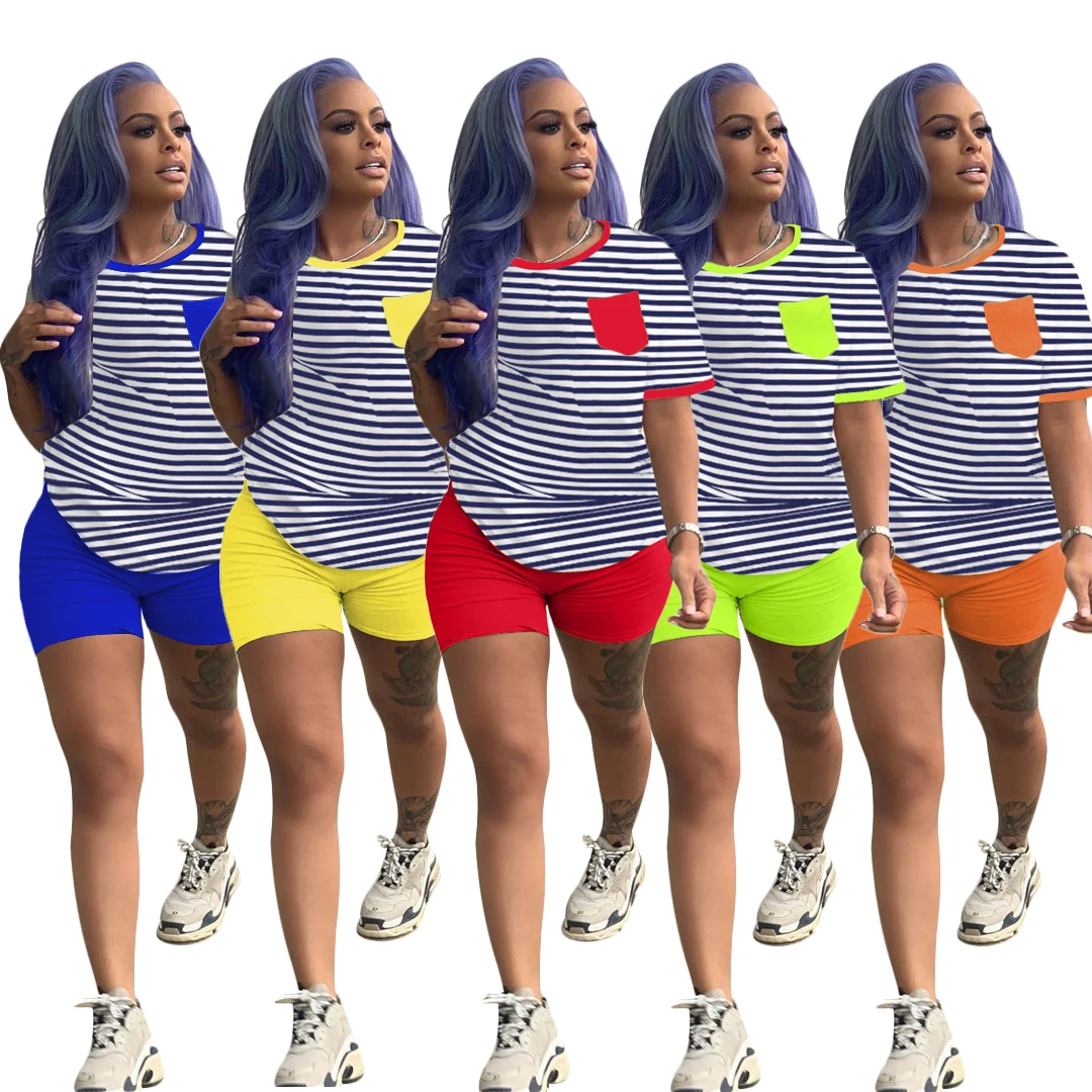 

FM-S3768 New fashionable classic stripe print casual sportswear two piece set for women, Pic