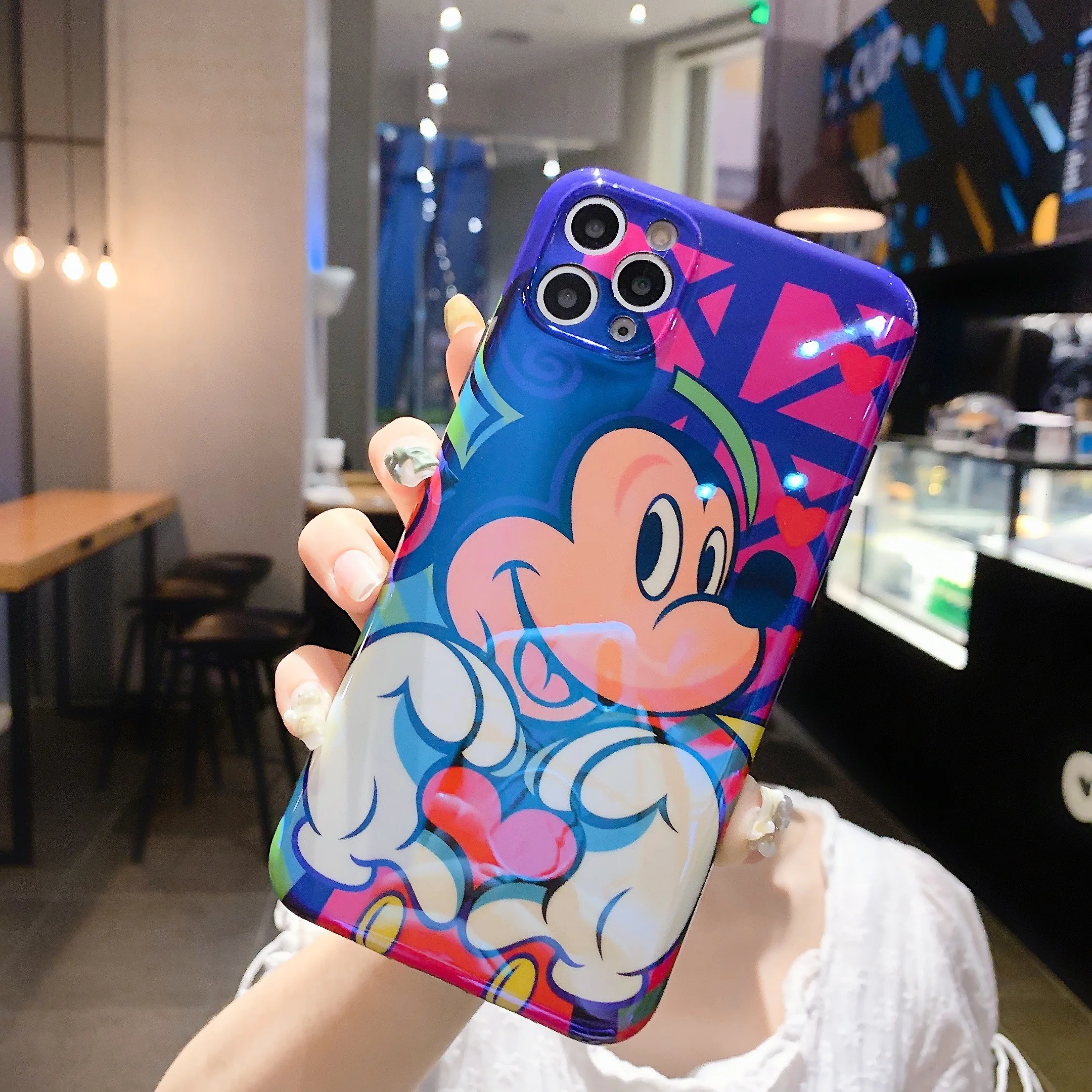 

New 2021 Anime Heart Mickey Blue Light IMD Phone Case For iPhone 12 Pro Max 8 Plus XR XS Max SE 2020 Back Cover Cartoon IMD Case