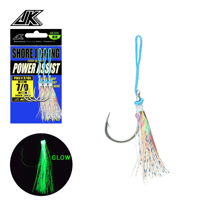 

JK Fishing PAS-L Mustad 4X Strong Hook UV Luminous Thread High Carbon Steel Slow Jigging Fishing Gear Jig Assist Hook