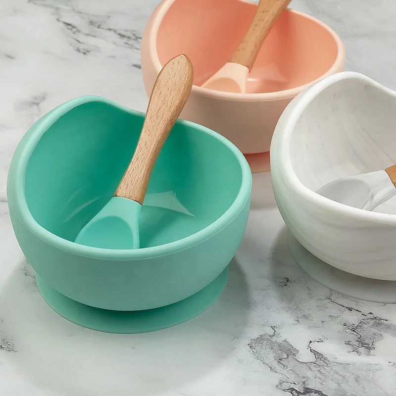 

Eco Friendly Heat Resistant Suction Dinnerware Silicone BPA Free Baby Feeding Bowl Sets with spoons, Customized color
