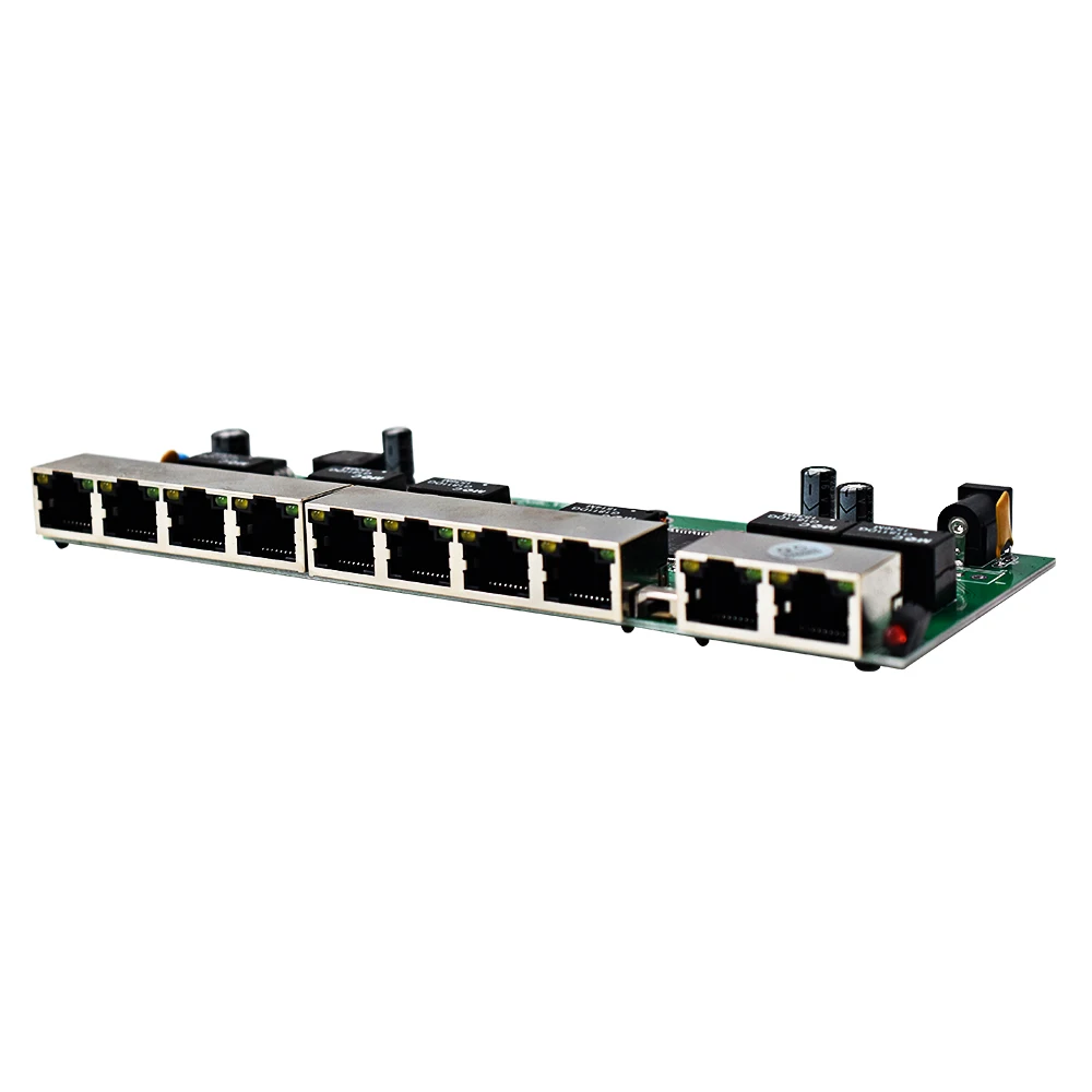 

10 Port RPOE Switch PCB Board POE IN OUT 8*10/100Mbps RJ45 Ports Reverse PoE Switch with 2 Uplink Ports, Green