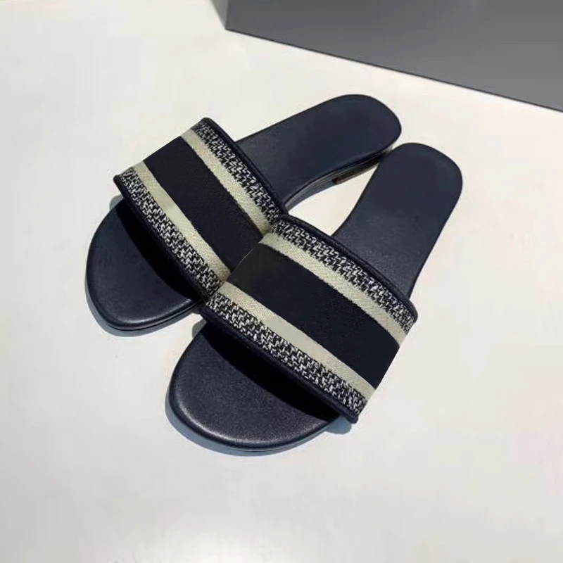 

Fashion Embroidery Beach Brand Slippers Classic Style Multicolor Women Shoes Luxury Women Slides Shoes
