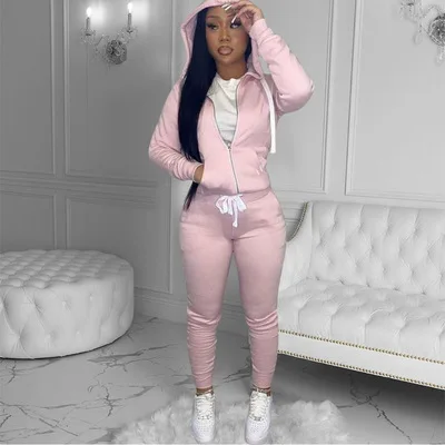 

OEM Fall 2021 Womans Clothes Two Piece Set Clothing Playsuit Outfits Long Sleeve Hoodie Joggers Set Female Sweatsuits Set, Pink,gray,black
