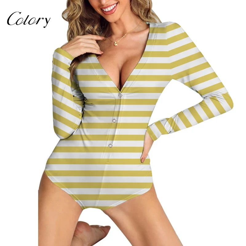 

Colory Striped For Adults V Neck Onesie Plus Size Print, Picture shows