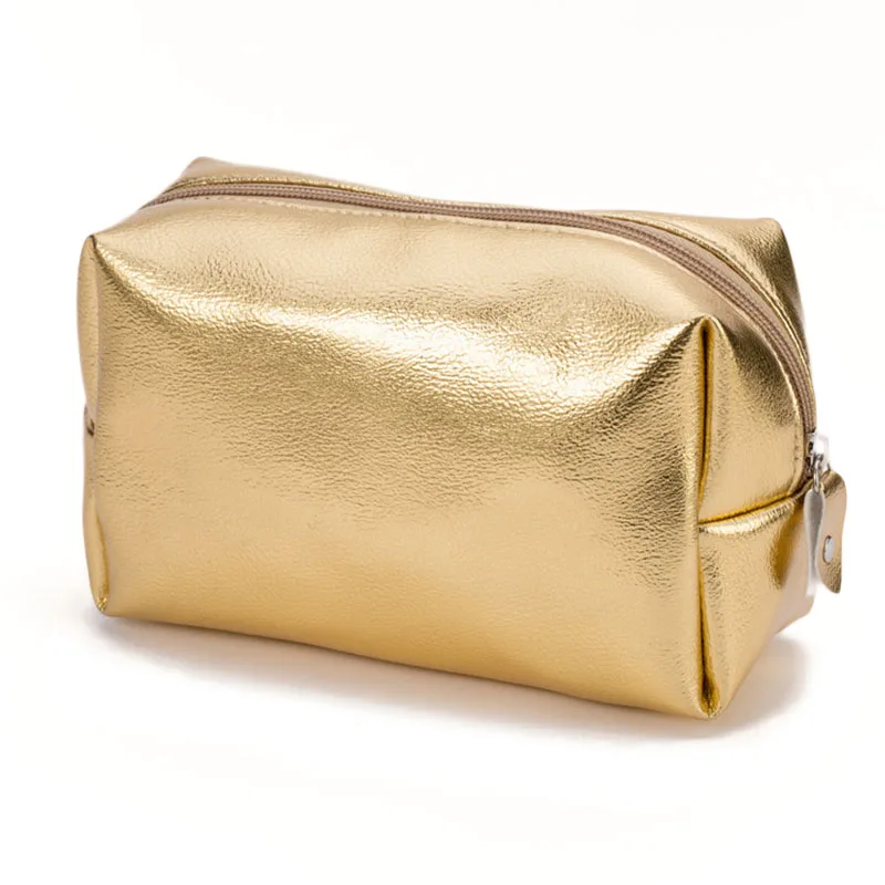 

Golden Trousse De Maquillage Zipper Large Capacity Waterproof PU Leather Lady Portable Mobile Phone Cosmetic Bag Hand Storage