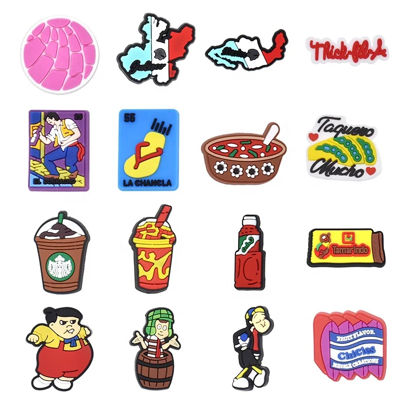 

Mexican thick fil a pvc el chavo shoe charms suitable for kids party gifts wristband bracelets croc charms shoe accessories, As pictures