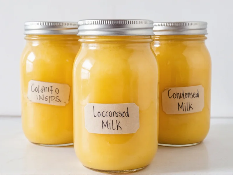 Homemade condensed milk stored in mason jars with labels