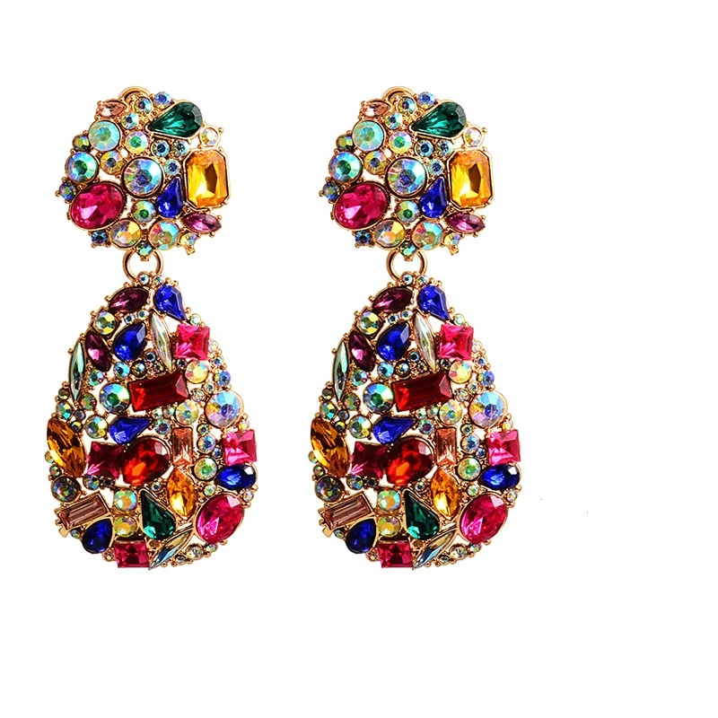

High Quality Fashion Multi Crystal Diamond ZA Earrrings For Women, As picture
