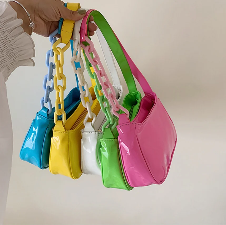 

New Arrivals Simple Solid Color Korea Style Leather Underarm Bag Summer Neon Purse Handbag For Young Lady 2021