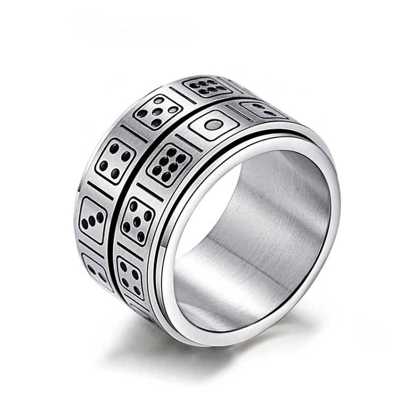 

Stainless steel men's creative rotatable dice ring for party