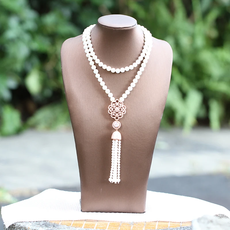 Faux Pearl & Red Carnelian Jewelry Set – Necklace, Bracelet, Earrings For Women, Silver Tone - View #3