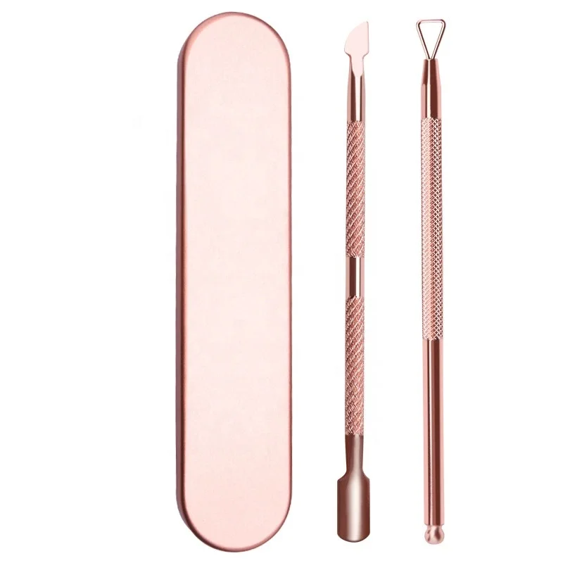 

2PCS/Set Rose Gold Nail Cuticle Pusher Clipper Stainless Steel Scissor Nipper Tweezer Picker Manicure DIY Nail Remover Tools, Rose gold, silver