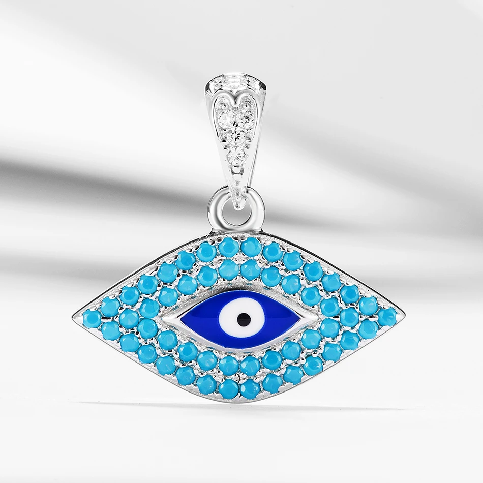 

Turkish Jewelry Cubic Zirconia Blue Eyes Pendant 925 Sterling Silver Lucky Eye Pendant Fit Long Chain Necklace