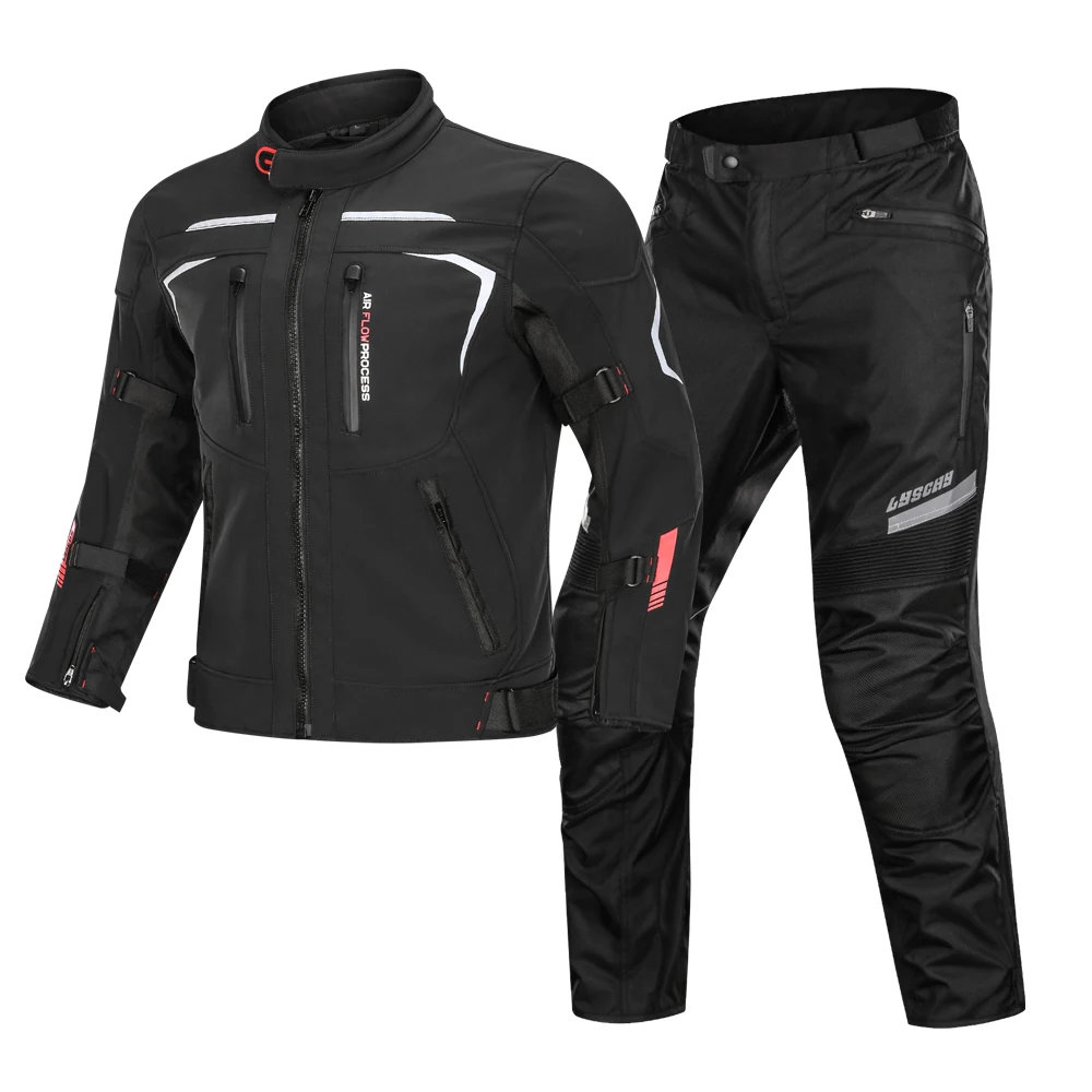 

2020 LYSCHY 3 in 1 Detectable Motorcycle Jacket Pants Waterproof Keep Warm Jacket Moto Racing Rididng Clothing Sets, Black