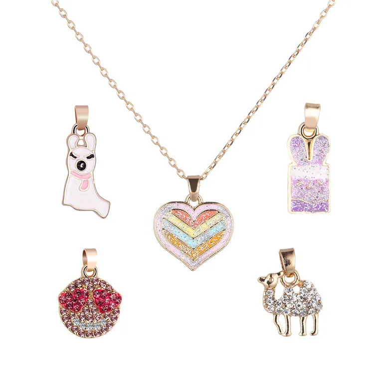 

MSYO New Ins Sweet Cute Cartoon Heart Metal Animals Necklace Gilr Jewelry Set