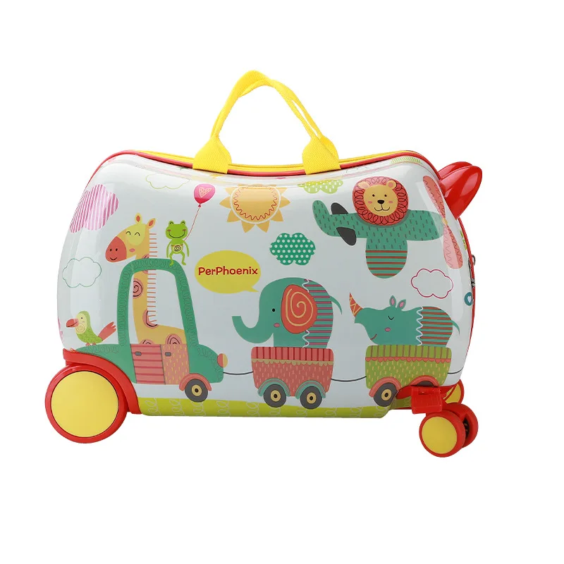 

Student kids cute children travel cartoon luggage boy girl kids ride on suitcase