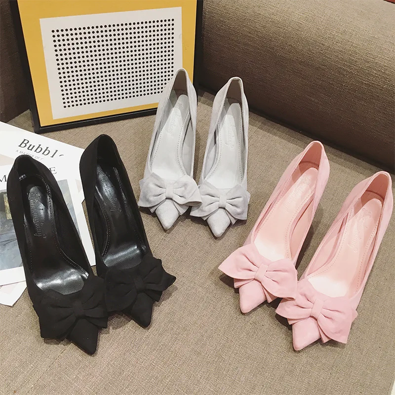 

Hellosports New high heels women's fashion pointed toe office shoes 2021 women's solid color flocking light high heels women's