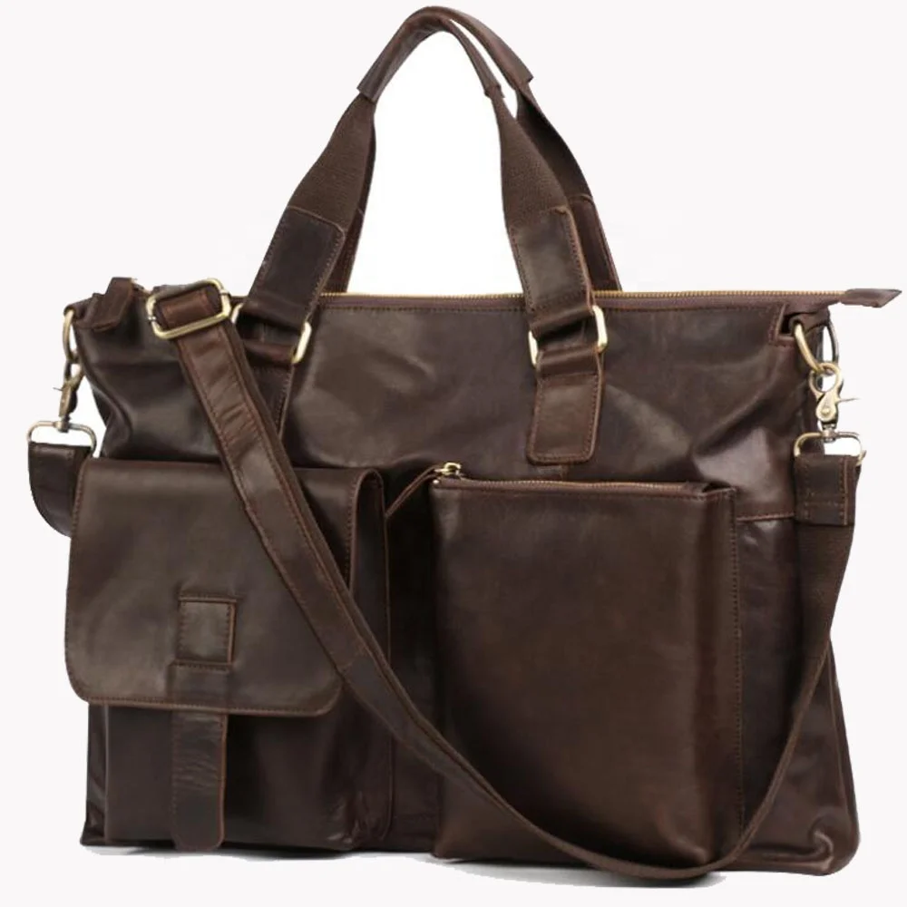 

New hot products on the market first layer cowhide business fashion leather men's bag cross-body laptop bag, Brown, yellow