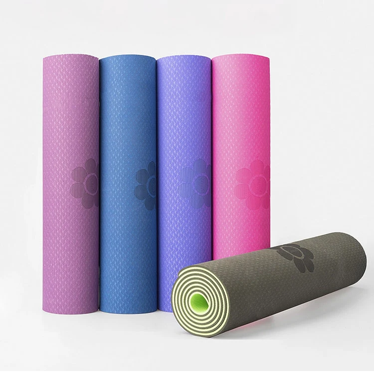 

Double-Color Custom Logo and Position Line Waterproof Non-slip TPE Yoga Mat With Free Strap, Optional and customizable