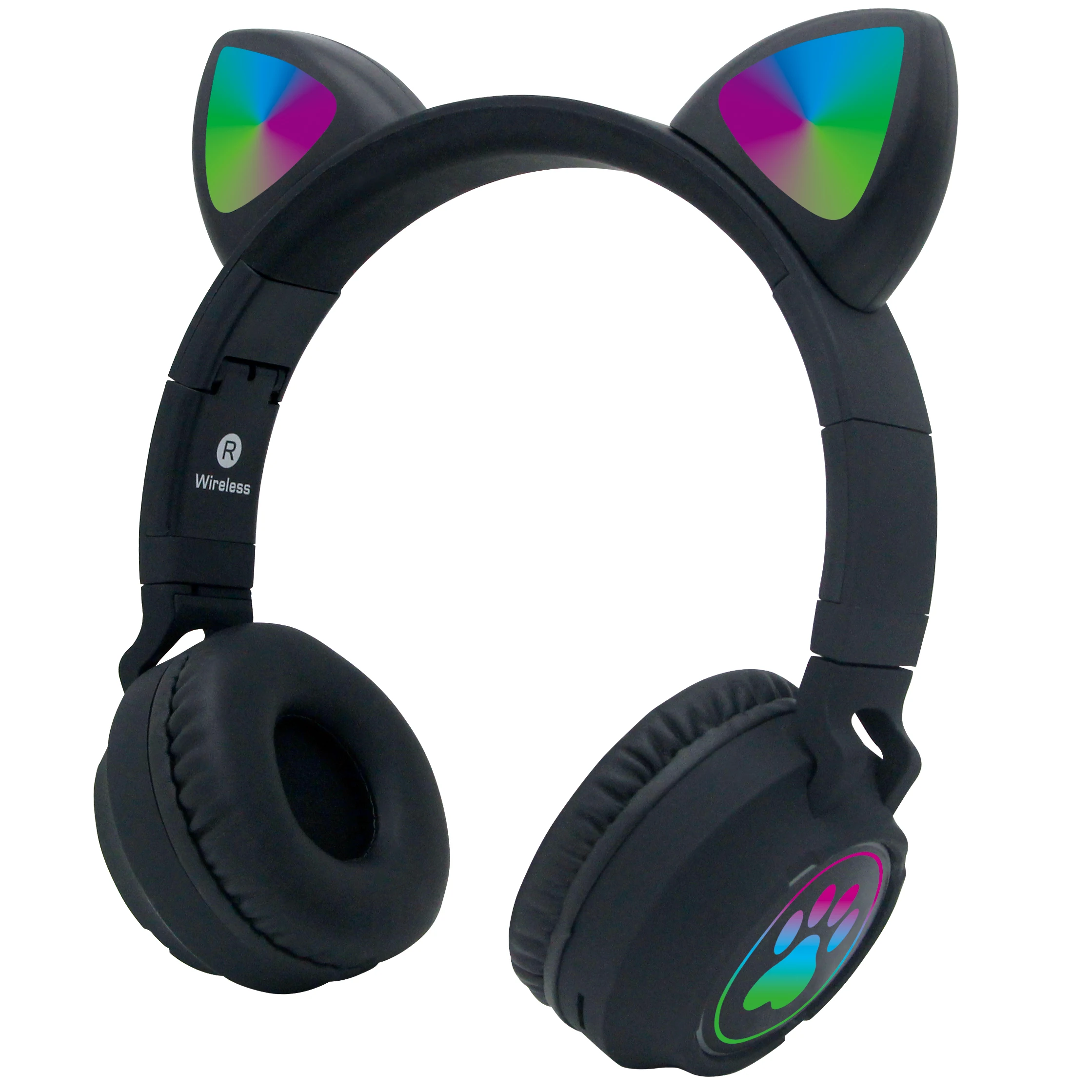 

Cat Ear LED Light Up Wireless Foldable Headphones Over Ear with Microphone and Volume Control Headset for Iphone For Smartphone, White purple black blue pink yellow green