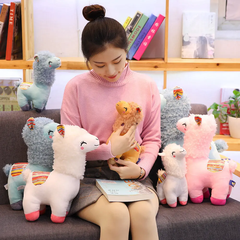 

Christmas Promotional 25 cm Stuffed Llama weighted Plush Toy Classic Girls Rainbow Blue Pink Kawaii Sheep Alpaca Plush Soft Toy