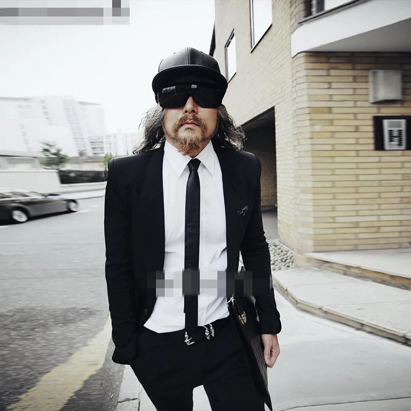 

Double split thin jacket new summer solid single breasted fashion suit suit men's long slim black