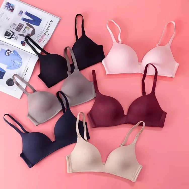 

The new 2021 Girls fashion sexy seduction lovely simple solid color push-up wireless T-shirt bra for comfort women seamless bra, Pink, black, gray, skin, wine red, navy, coffee