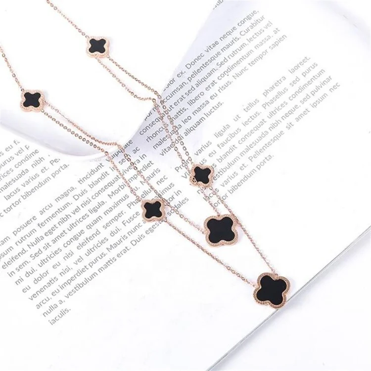 

Simple Double-layer Stainless Steel Female Jewelry Four Leaf Clover Pendant Necklace, Customized color