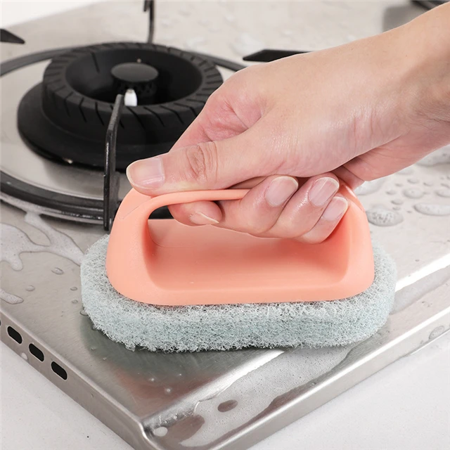 

Kitchen Scouring Brush with Handle Bathtub Sponge Cleaning Brush Household Cleaning Tool, As show
