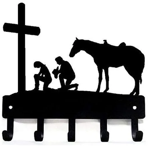 

Yinfa Factory Quality Brand new Decor Metal Wall Art Craft Cowboy Cowgirl At The Cross Rack Hanger 9/6 Inch Wide Black TY2059