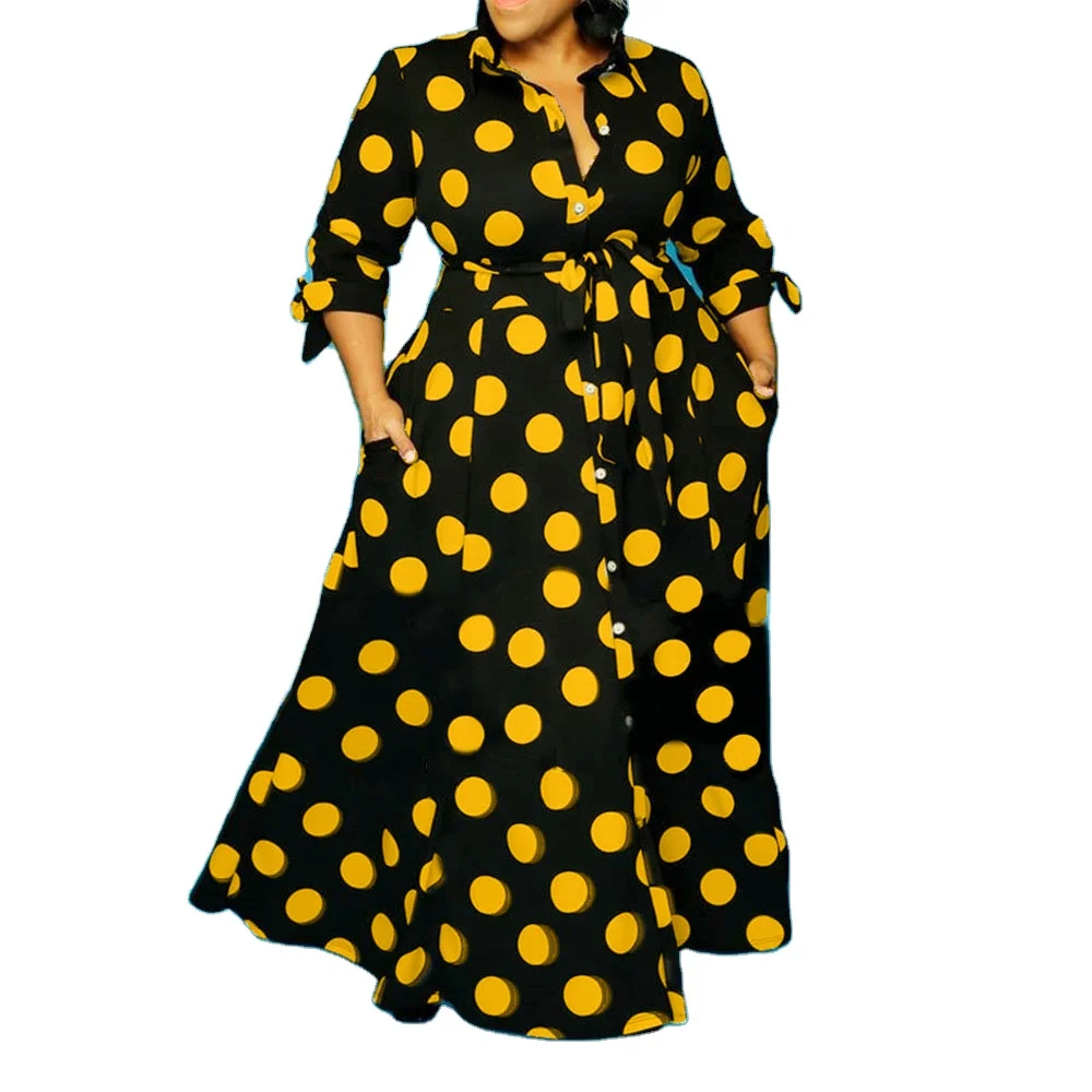 

European American plus size Amazon hot selling long sleeves polka dot print women dress