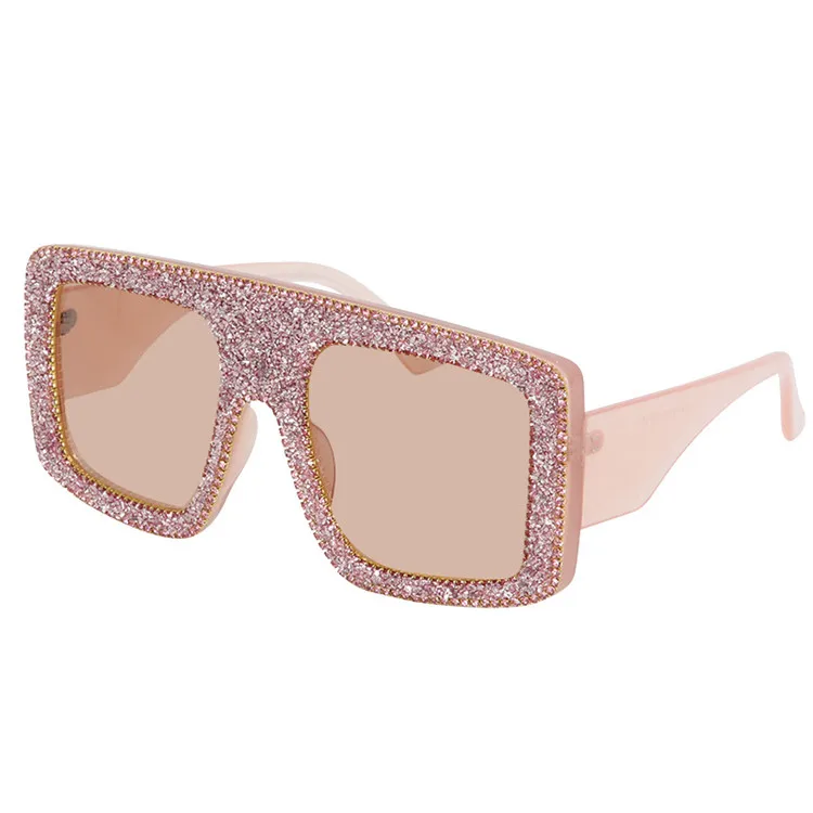 

Trendy pink square frame diamond encrusted women sunglasses Fashion bling rhinestone sunglasses