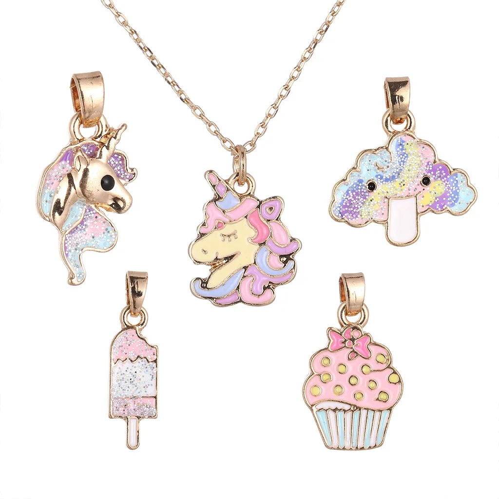 

Popular Unicorn Cartoon Children Diy Chain Baby Girls Kids Necklace Jewelry