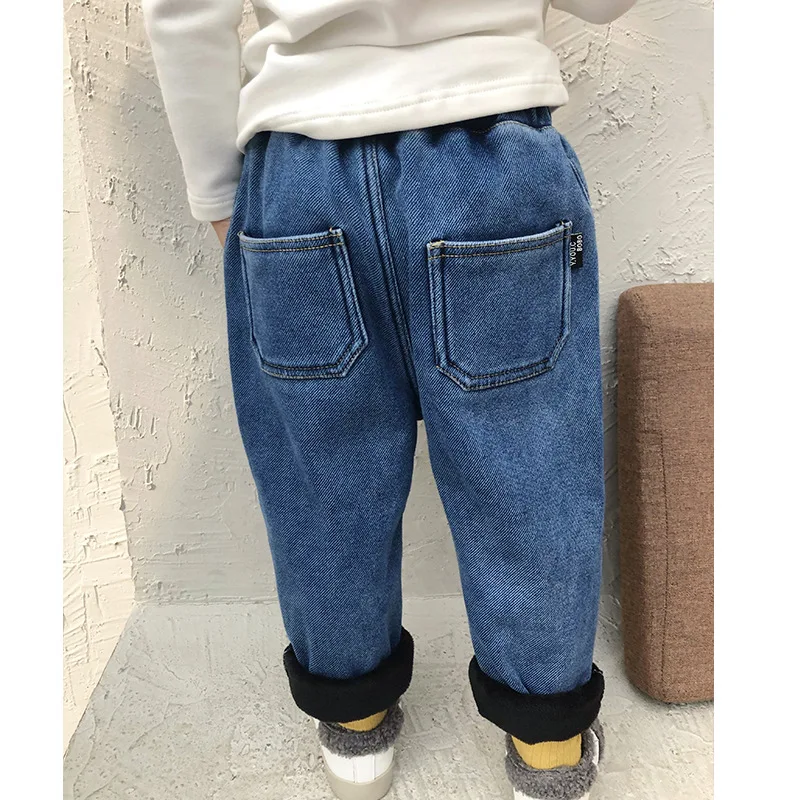 

Winter Baby Boys Keep Warm High Quality Cotton Jeans Children New casual embroidered Thicken Velvet Keep warm Denim Pants