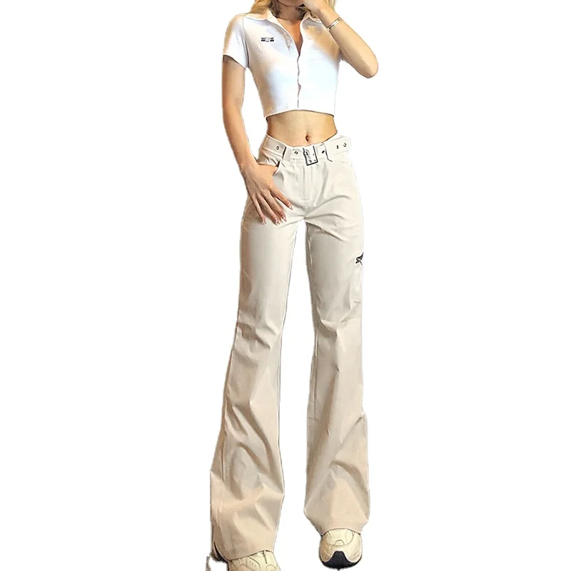 

Ecowalson Street Fashion High Waist Belt Booty Pants Women Aesthetic Khaki Wide Leg Trousers Female Elegant Casual Pantaloons