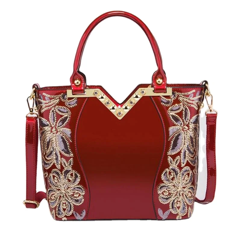 

European Style Black Embroidered Women Hand Bags Ladies